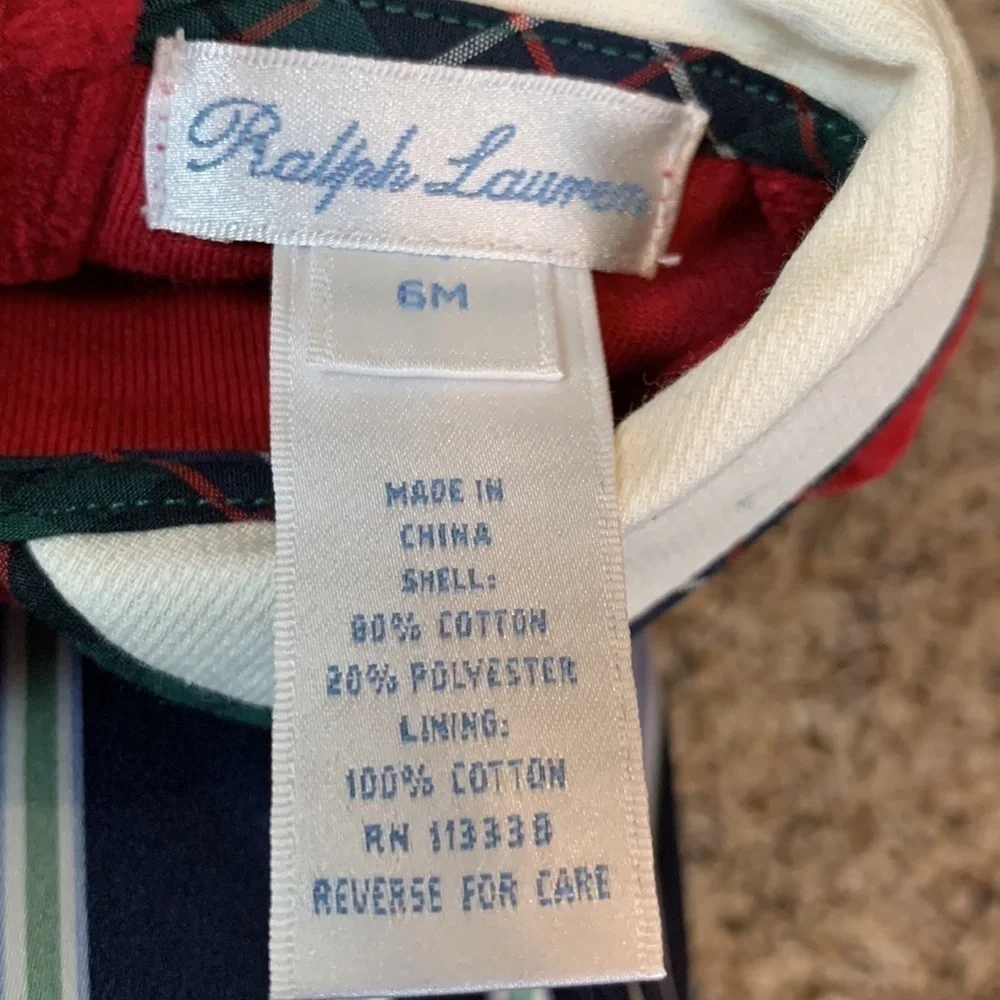 Ralph Lauren red velvet one piece outfit Size 6 Months New with tag